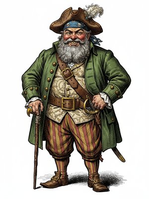 Captain Jolly the Friendly Pirate in Victorian Illustration - Full Colored Illustration
