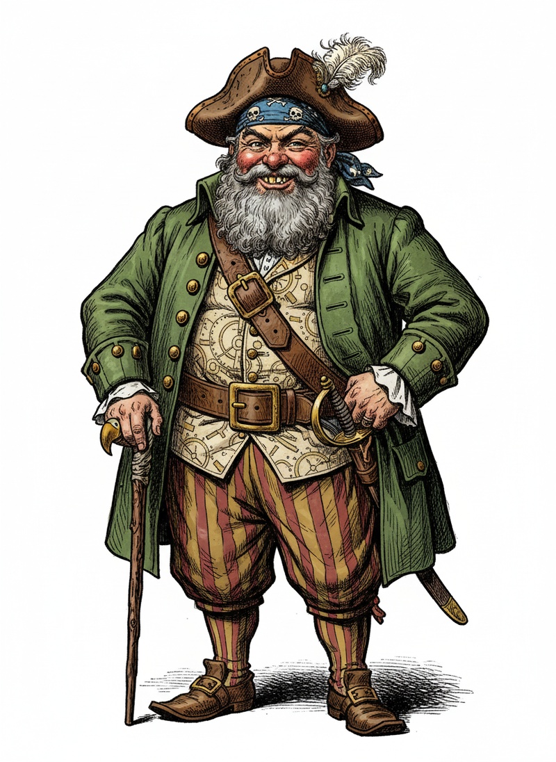Captain Jolly the Friendly Pirate in Victorian Illustration - Full Colored Illustration