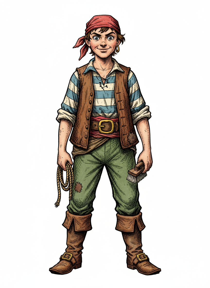 Swabby the Pirate Deckhand - Full Colored Illustration