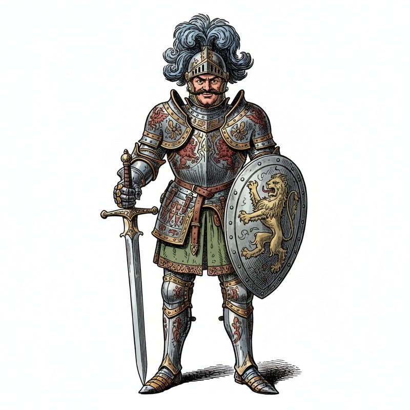 Sir Brave the Noble Knight in Victorian Illustration - Full Colored Illustration