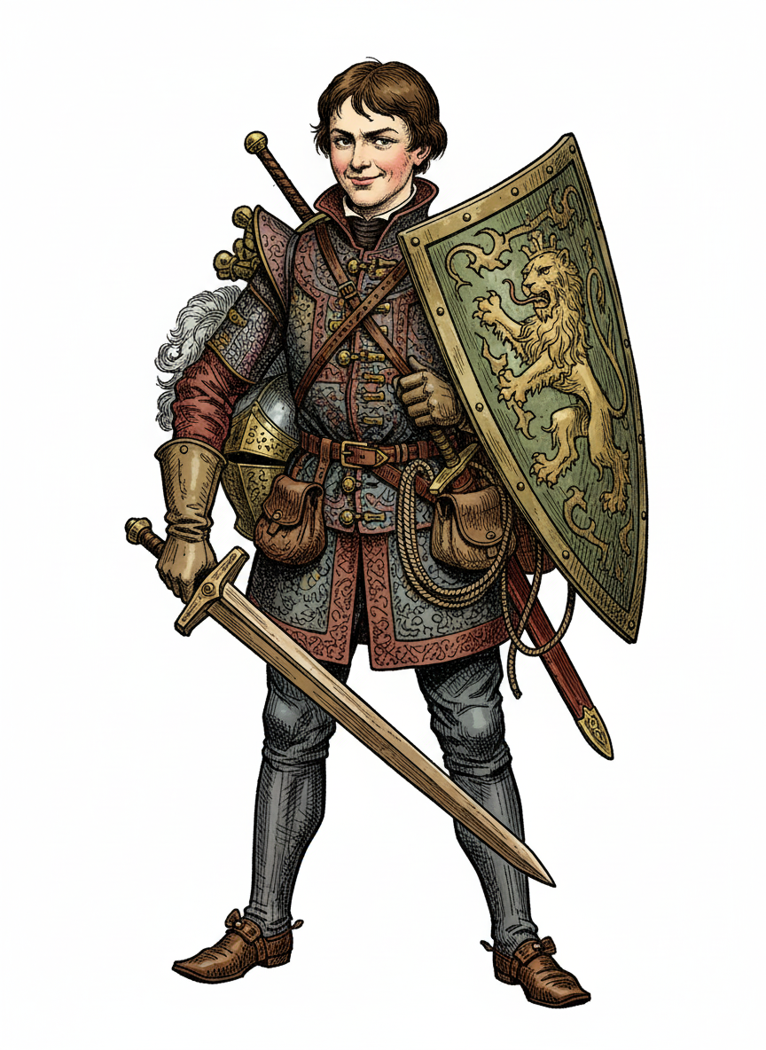 Squire Tom the Knight Trainee - Full Colored Illustration