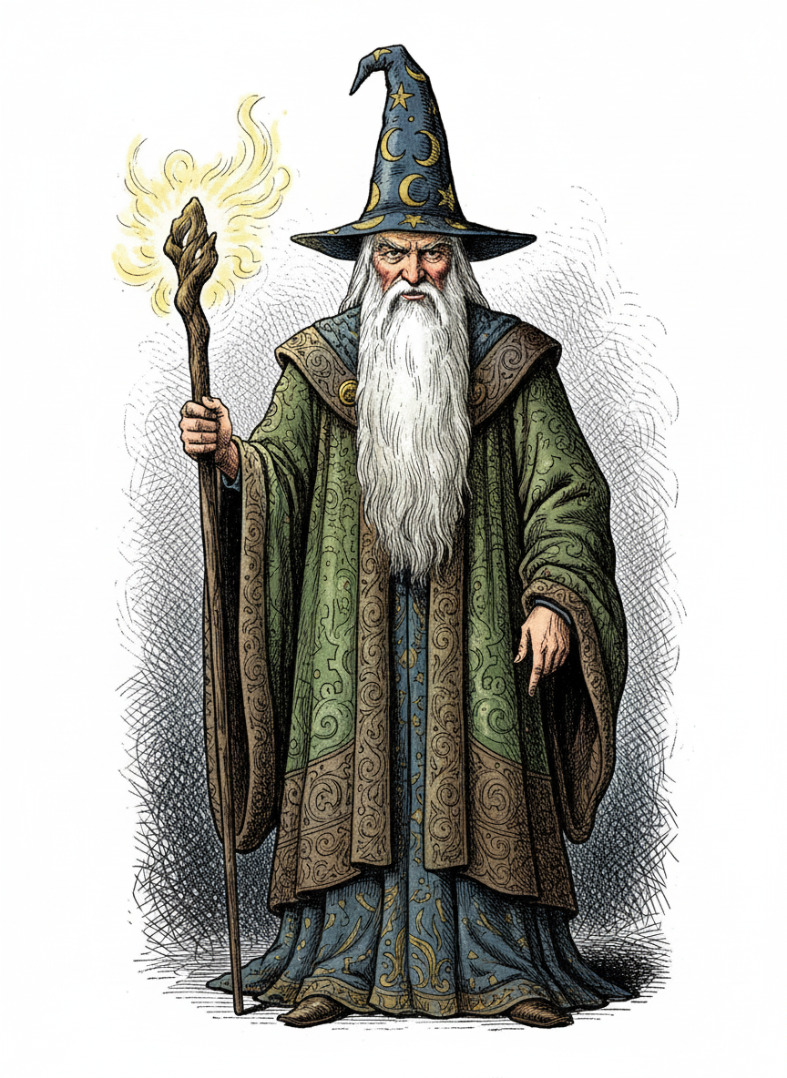 Merlin the Wise Wizard - Full Colored Illustration