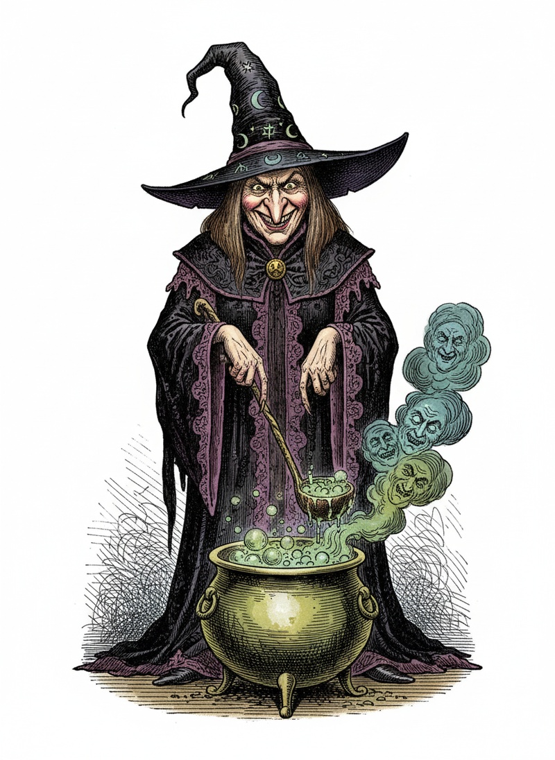 Morgana the Dark Witch in Victorian Illustration - Full Colored Illustration