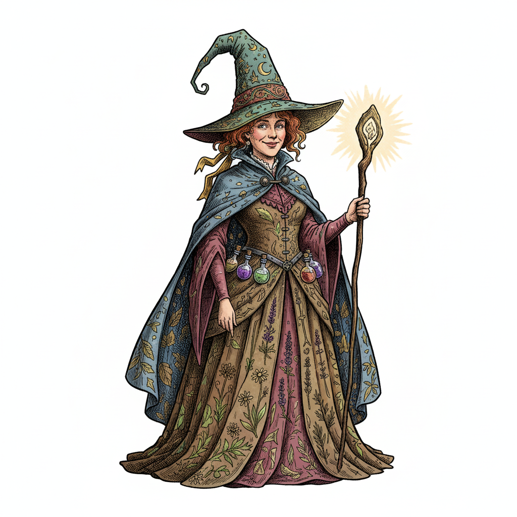 Hazel the Helpful Witch - Full Colored Illustration