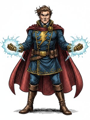 Captain Thunder the Superhero in Victorian Illustration - Full Colored Illustration