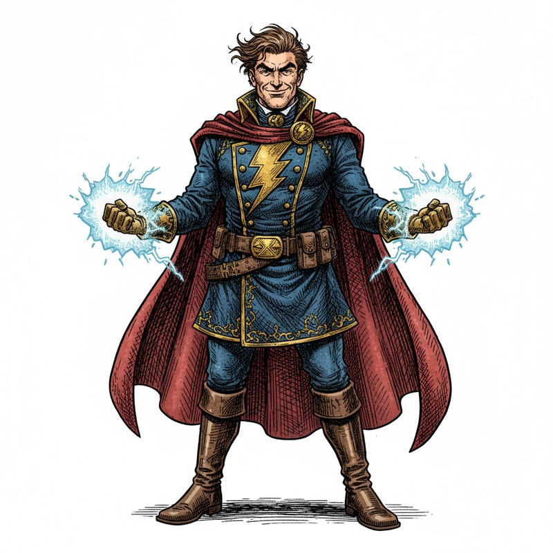 Captain Thunder the Superhero in Victorian Illustration - Full Colored Illustration