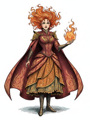 Phoenix Girl the Fire Hero in Victorian Illustration - Full Colored Illustration