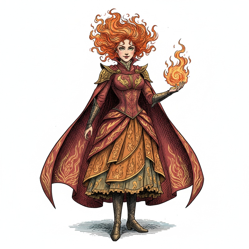 Phoenix Girl the Fire Hero in Victorian Illustration - Full Colored Illustration