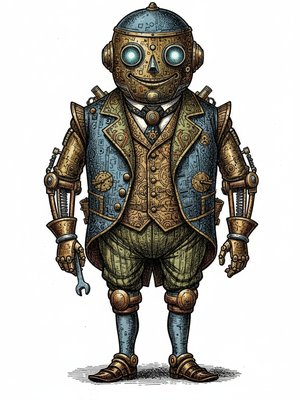 Bolt the Robot Helper in Victorian Illustration - Full Colored Illustration