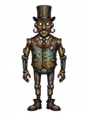 Rust the Old Robot in Victorian Illustration - Full Colored Illustration