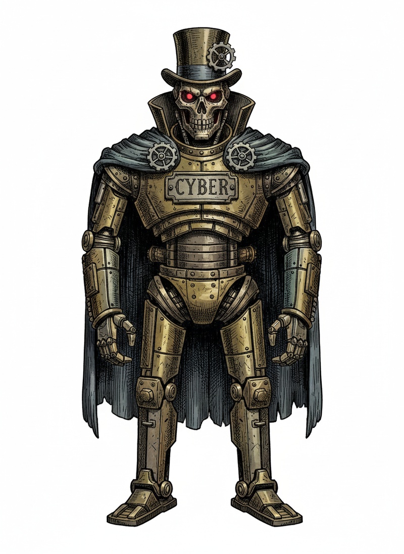 Cyber the Villain Robot in Victorian Illustration - Full Colored Illustration