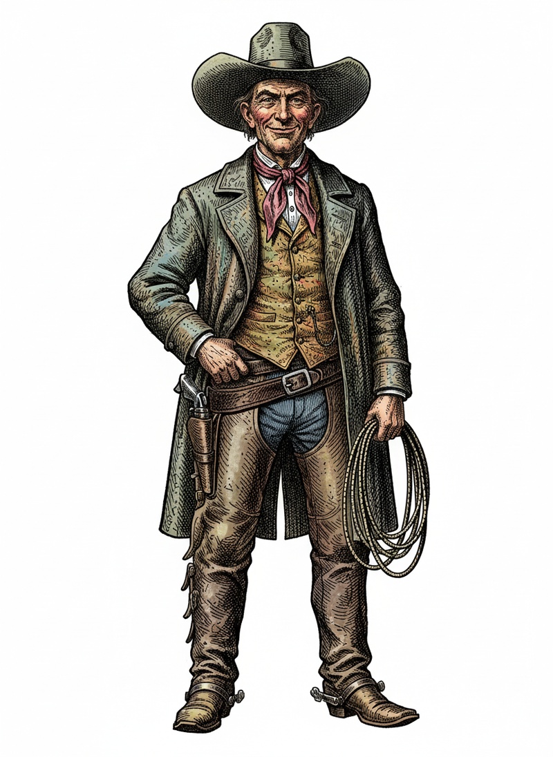 Buck the Cowboy in Victorian Illustration - Full Colored Illustration