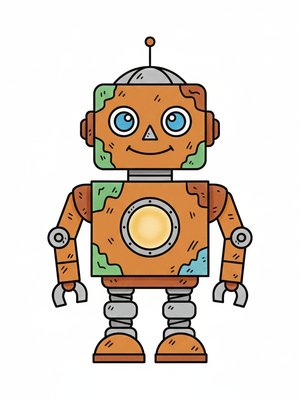 Rust the Old Robot in Classic Coloring Book - Full Colored Illustration