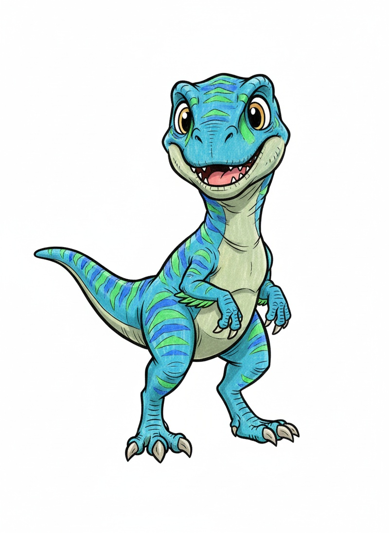 Zippy the Velociraptor in Classic Coloring Book - Full Colored Illustration