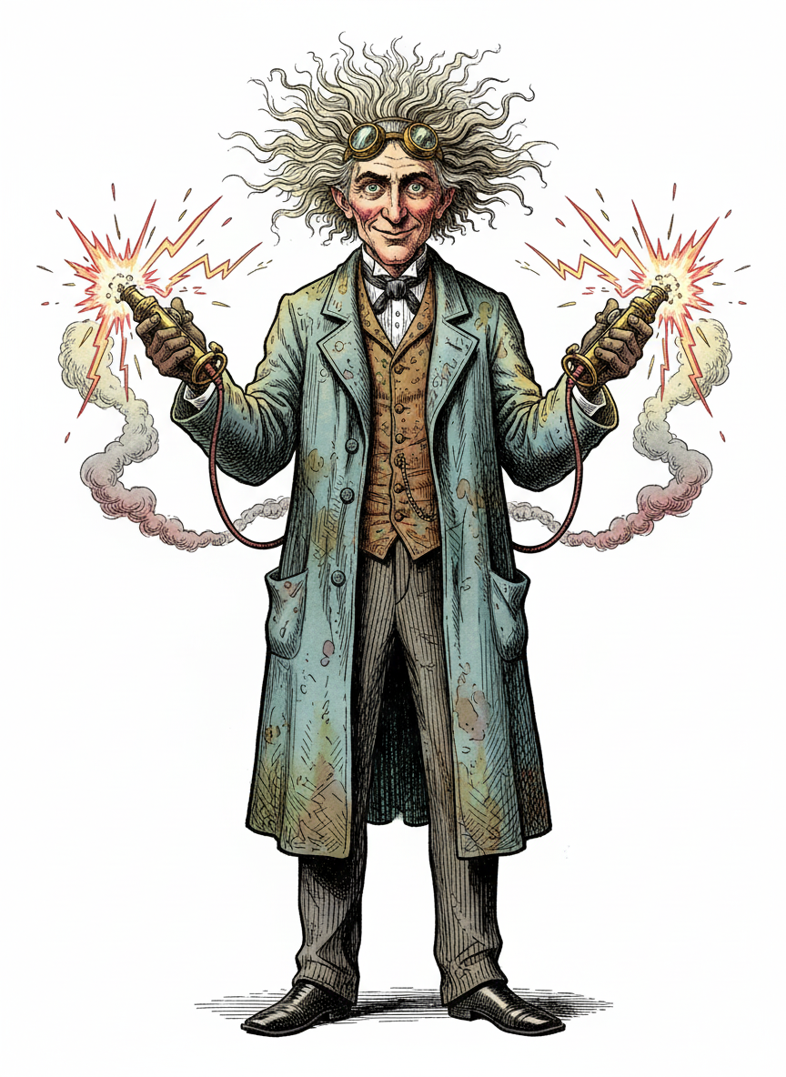 Professor Tesla the Scientist - Full Colored Illustration