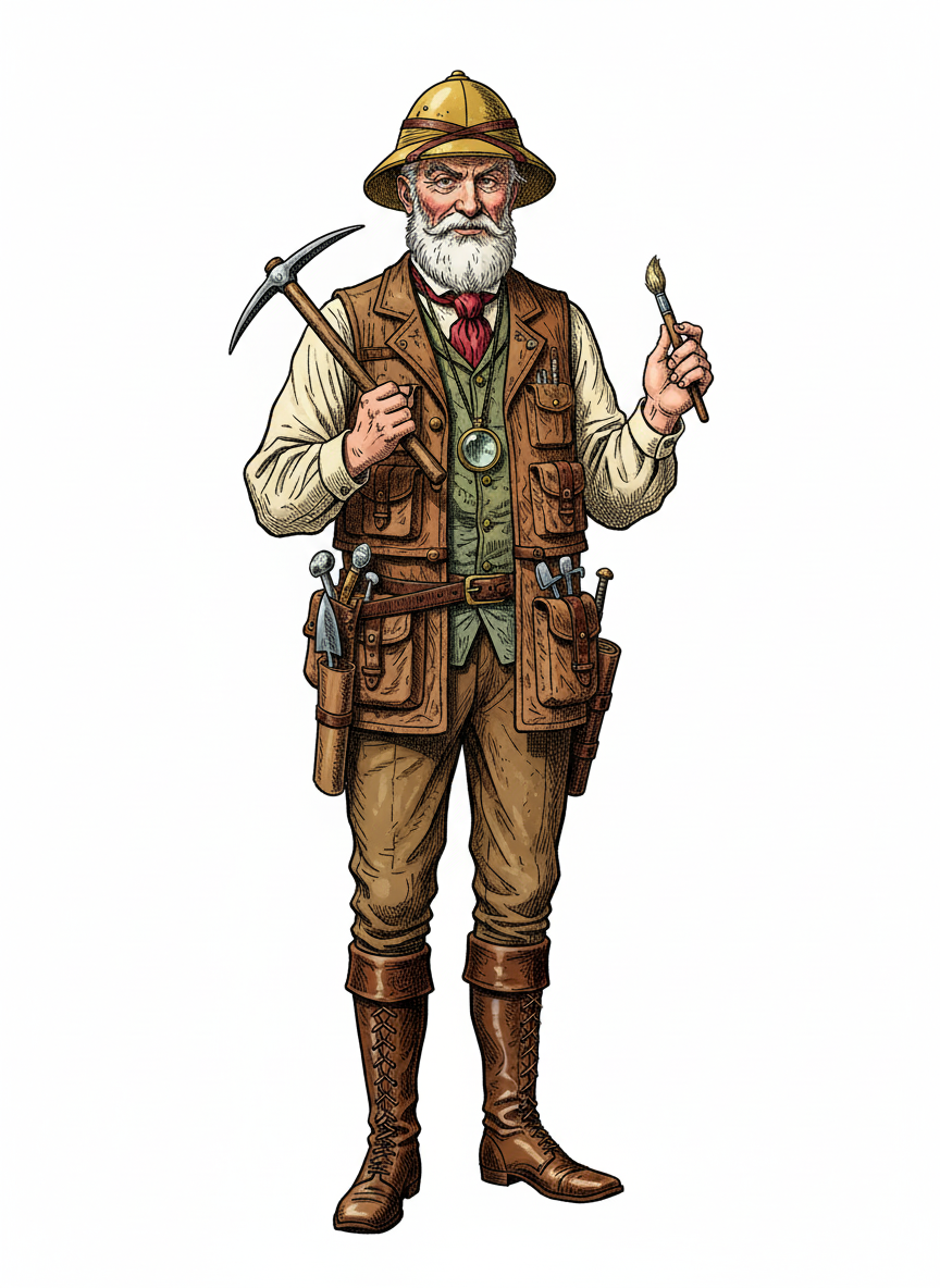 Dr. Bones the Paleontologist - Full Colored Illustration