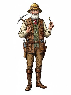 Dr. Bones the Paleontologist in Victorian Illustration - Full Colored Illustration