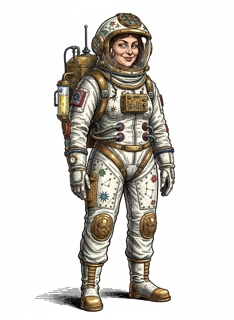 Captain Nova the Astronaut in Victorian Illustration - Full Colored Illustration