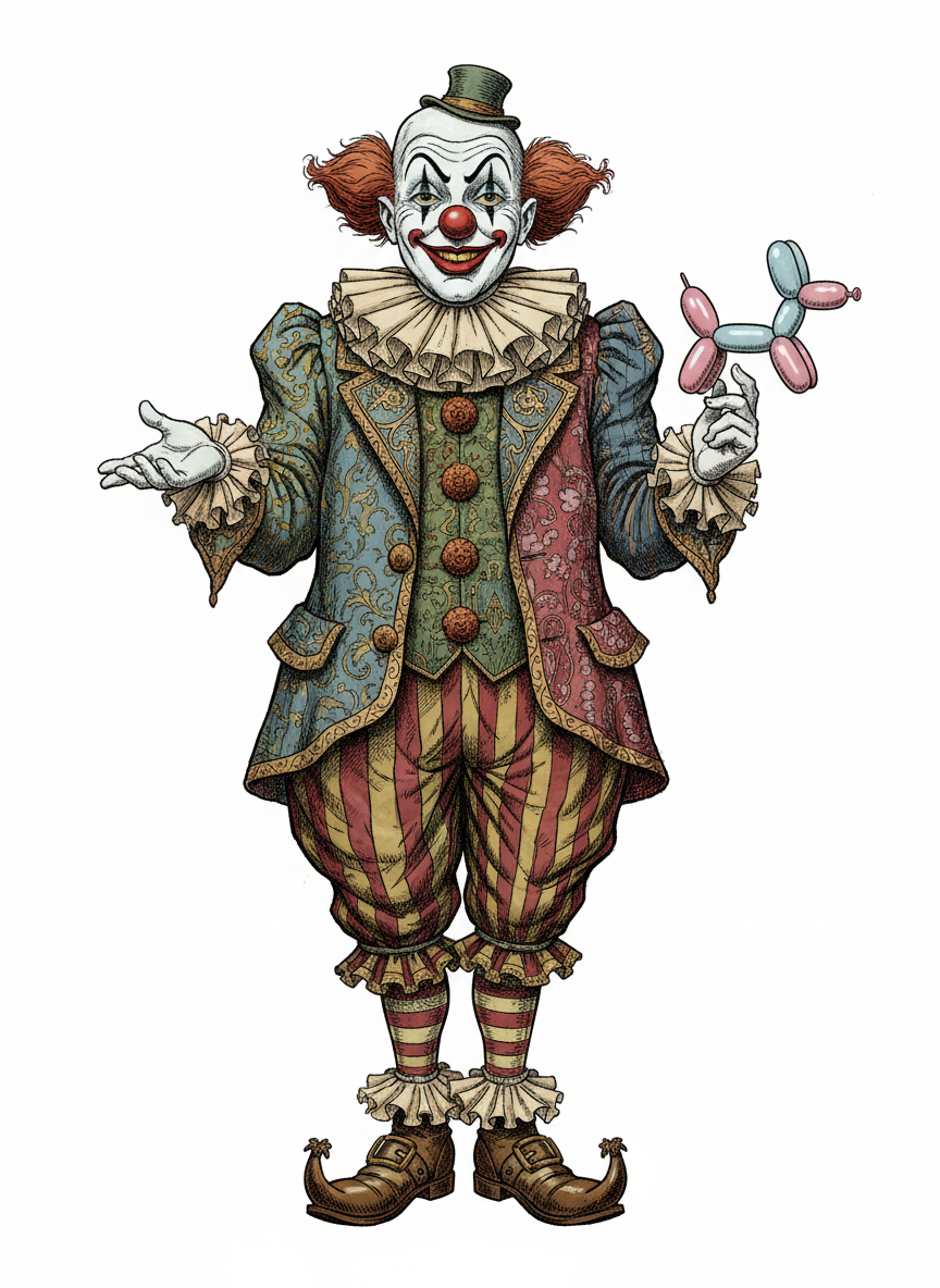 Giggles the Friendly Clown - Full Colored Illustration