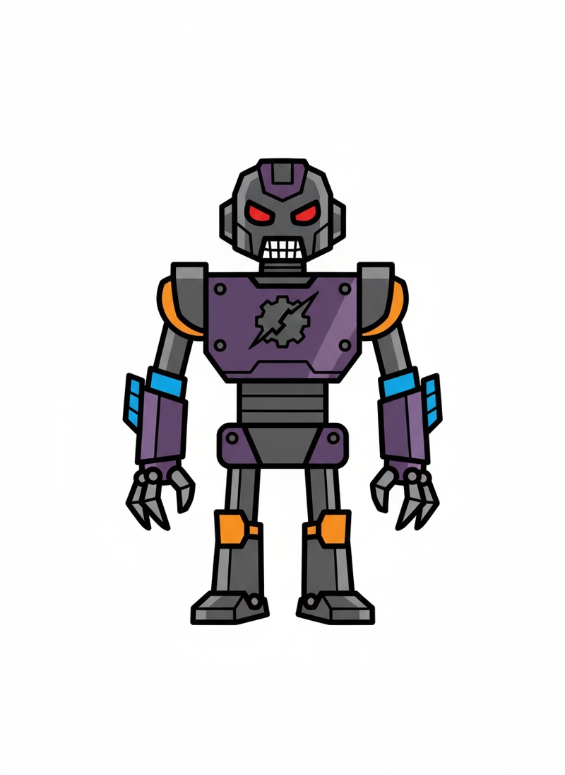 Cyber the Villain Robot in Classic Coloring Book - Full Colored Illustration
