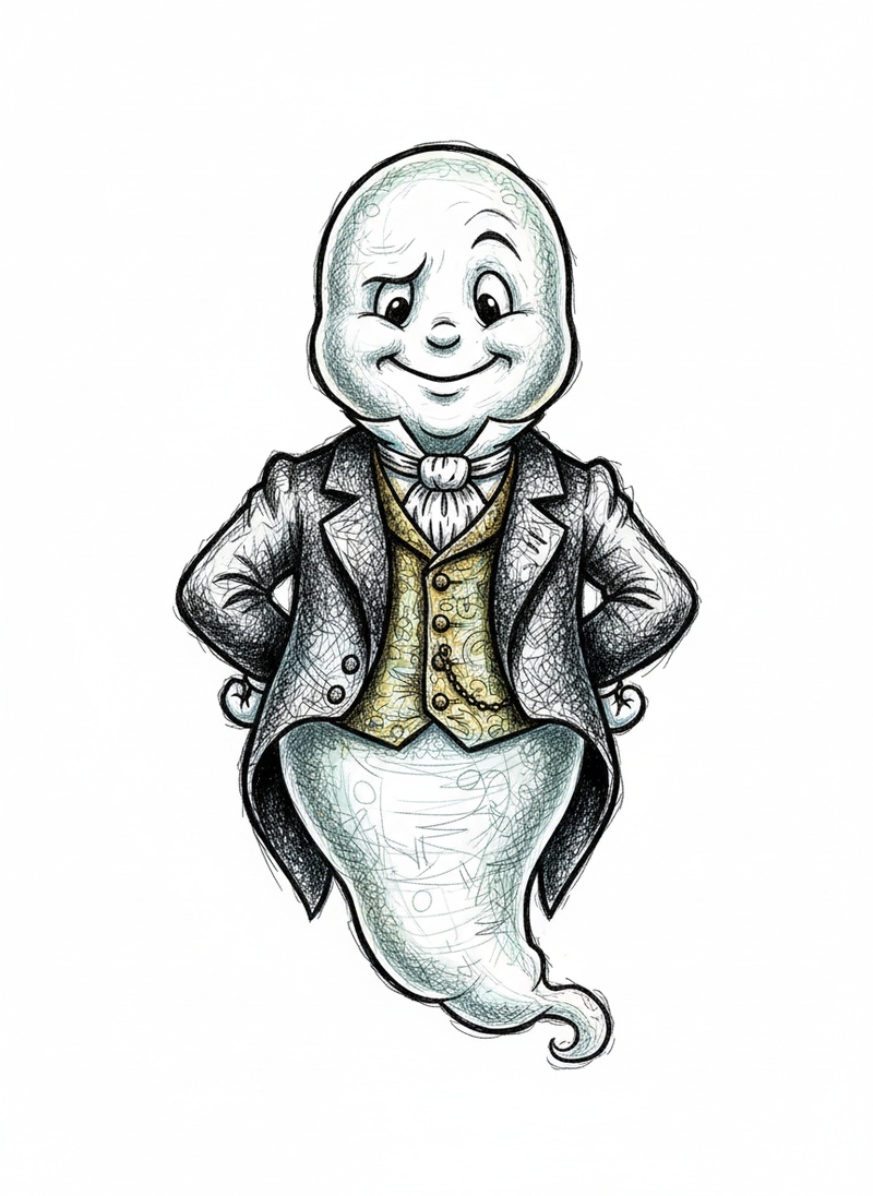 Casper the Friendly Ghost in Victorian Illustration - Full Colored Illustration