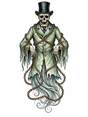 Spook the Scary Ghost in Victorian Illustration - Full Colored Illustration