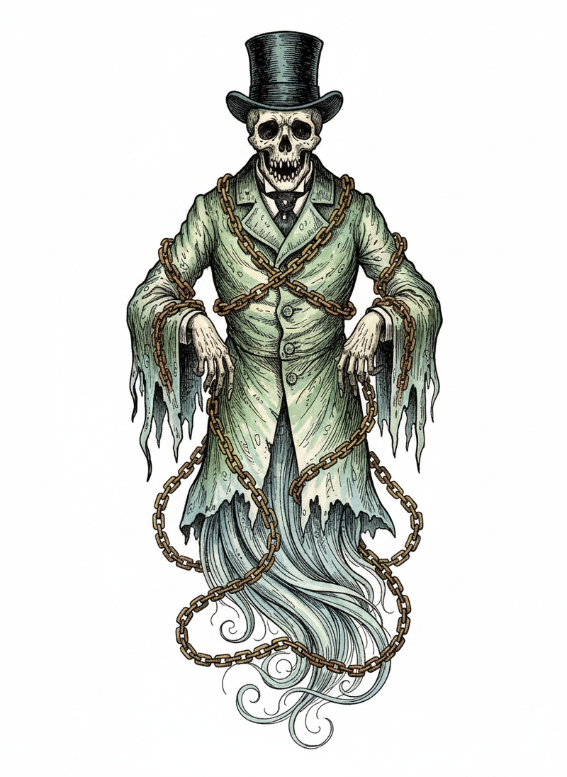 Spook the Scary Ghost in Victorian Illustration - Full Colored Illustration