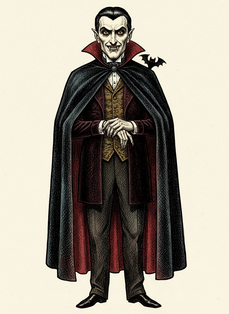Count Dracula the Vampire in Victorian Illustration - Full Colored Illustration
