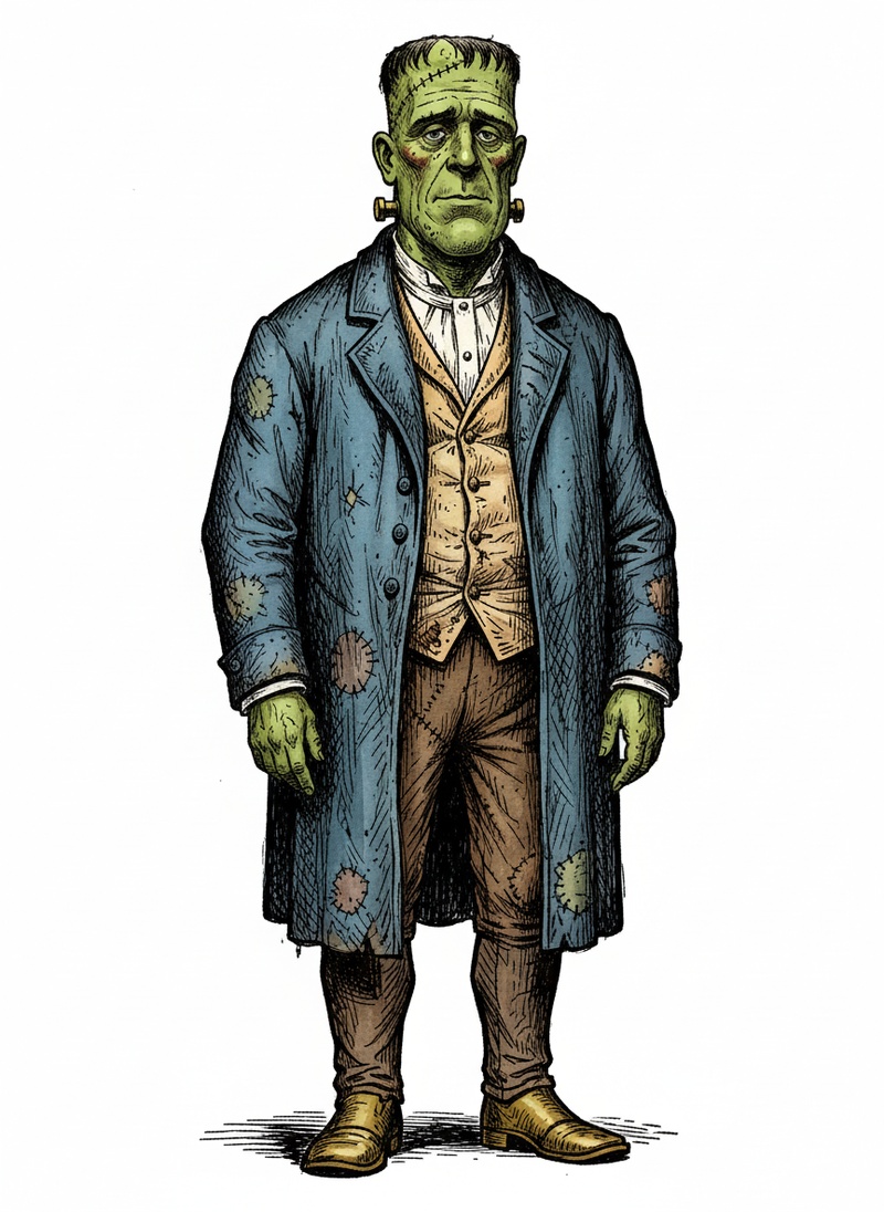 Victor the Friendly Monster in Victorian Illustration - Full Colored Illustration