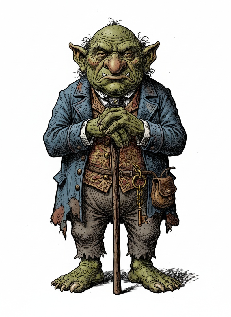 Grunch the Troll in Victorian Illustration - Full Colored Illustration