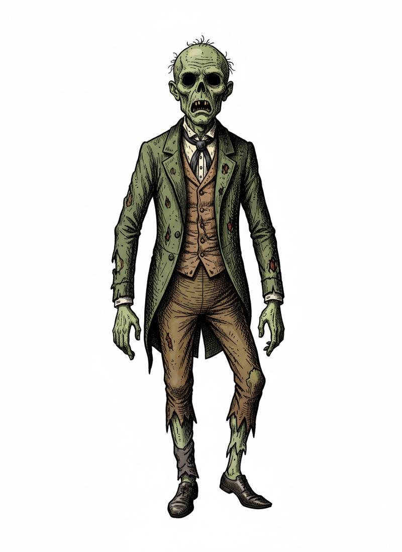 Shamble the Zombie in Victorian Illustration - Full Colored Illustration
