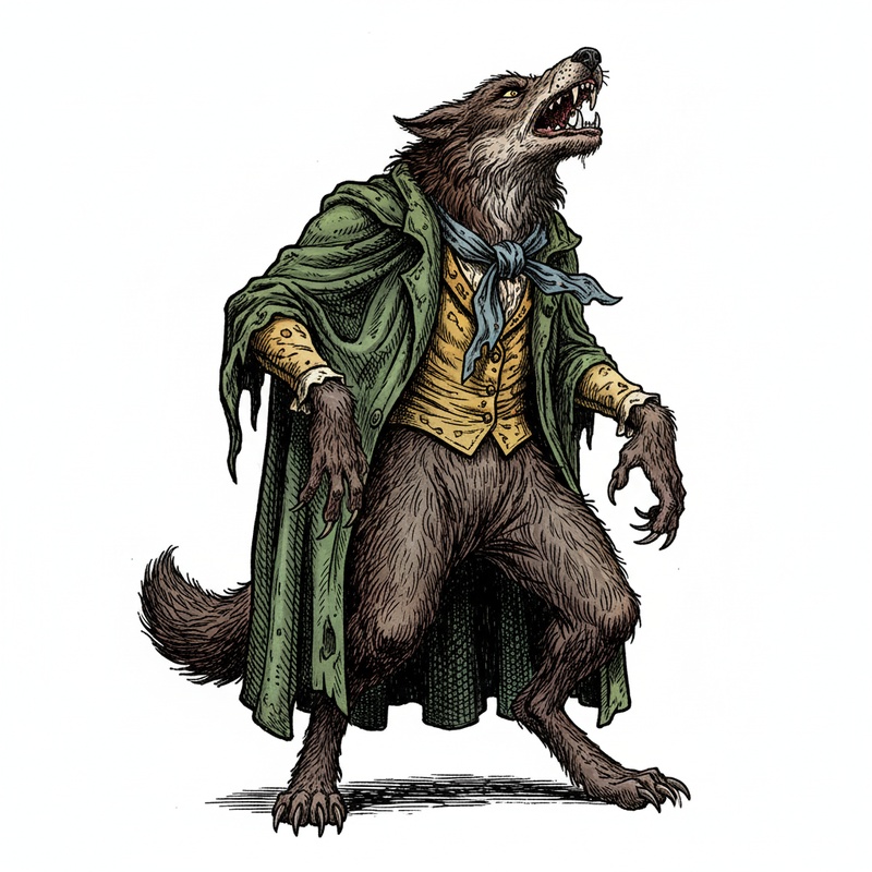 Luna the Werewolf in Victorian Illustration - Full Colored Illustration
