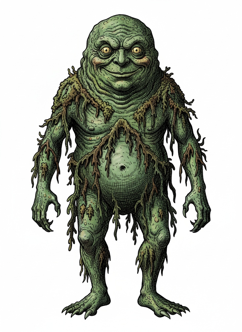 Greenie the Swamp Monster in Victorian Illustration - Full Colored Illustration
