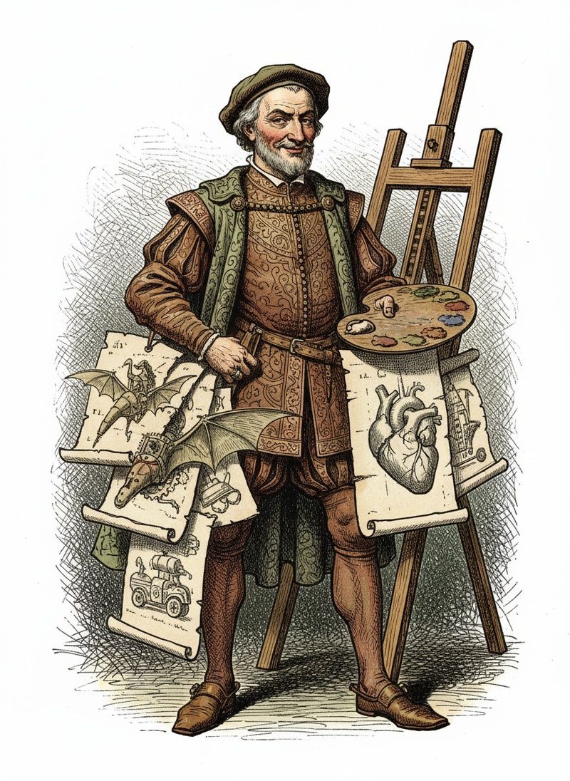 Leonardo the Renaissance Artist in Victorian Illustration - Full Colored Illustration