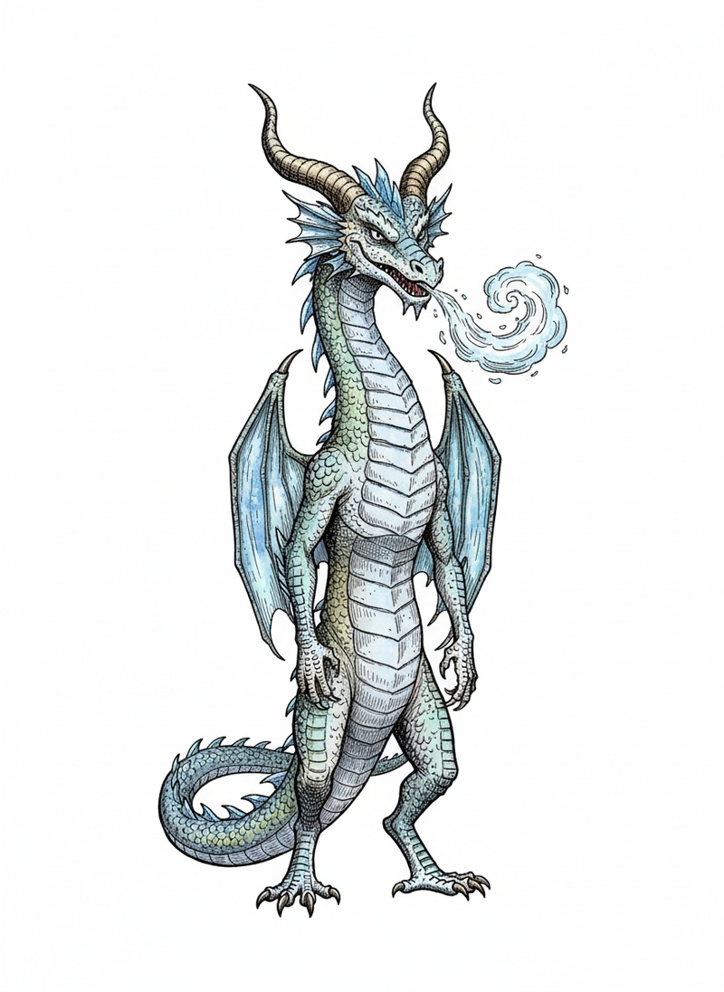 Frostbite the Ice Dragon in Victorian Illustration - Full Colored Illustration