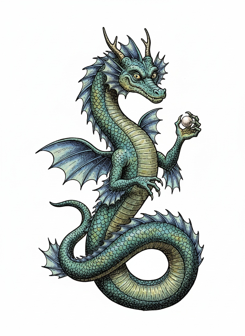 Splash the Water Dragon in Victorian Illustration - Full Colored Illustration