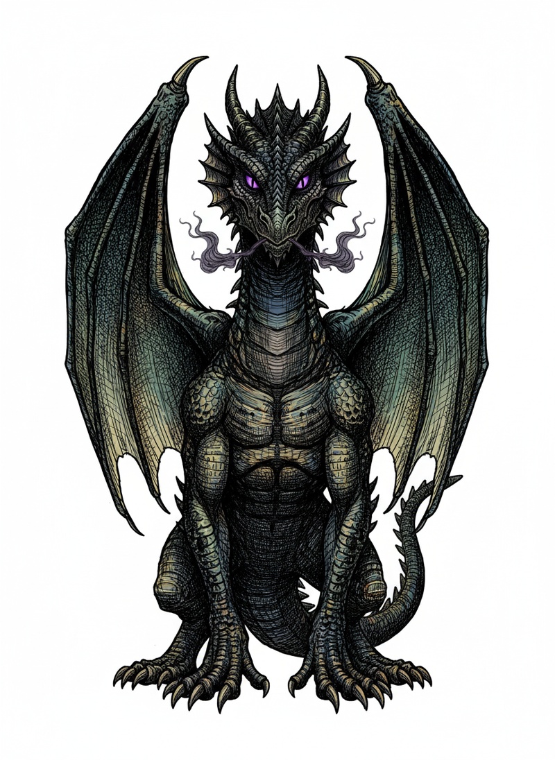 Shadow the Night Dragon in Victorian Illustration - Full Colored Illustration