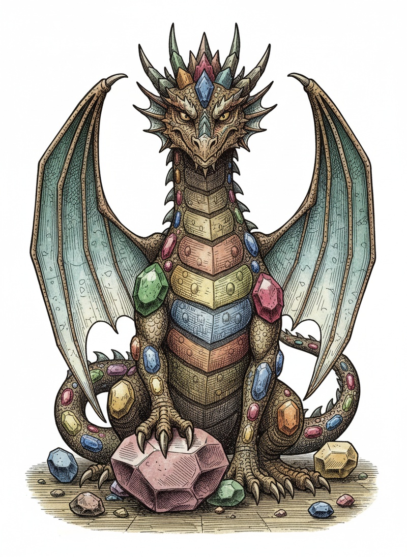 Gemstone the Crystal Dragon in Victorian Illustration - Full Colored Illustration