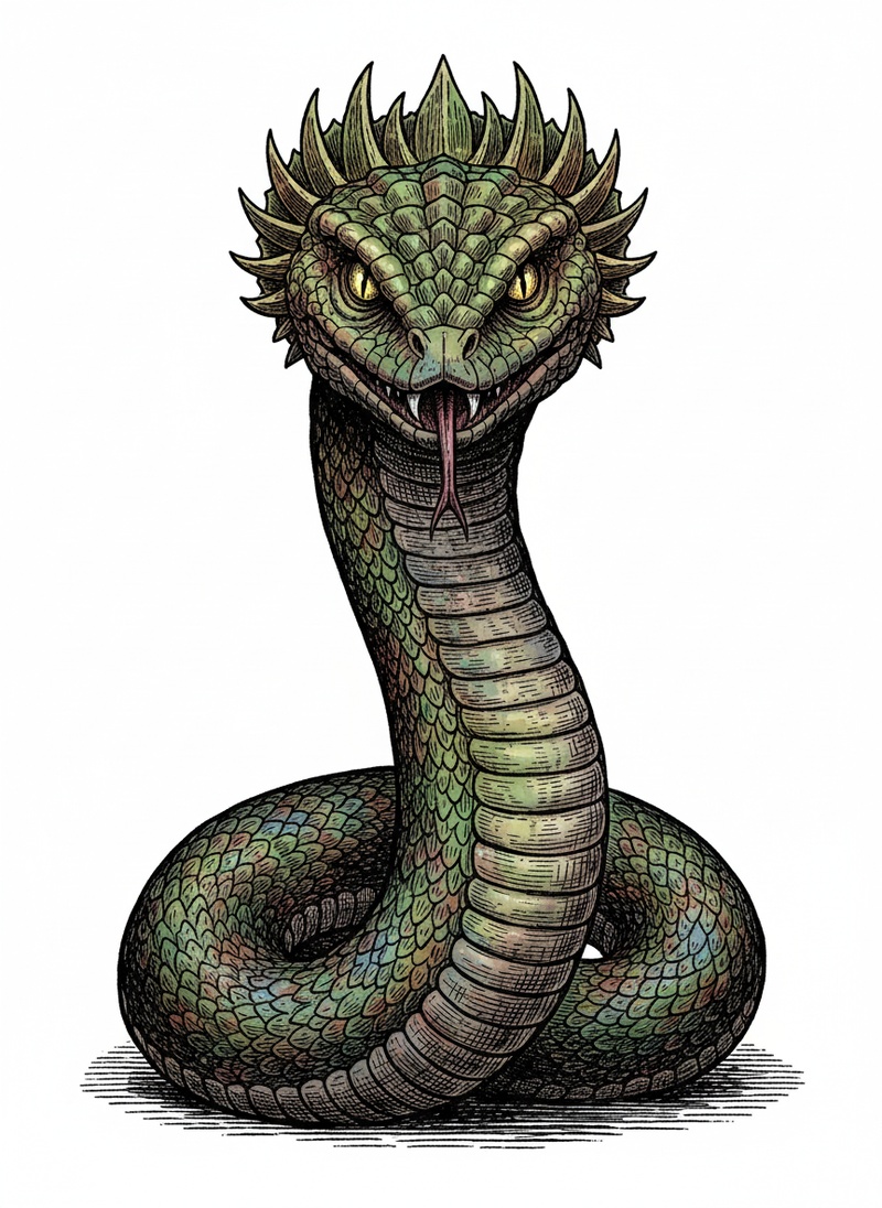 Scales the Basilisk in Victorian Illustration - Full Colored Illustration