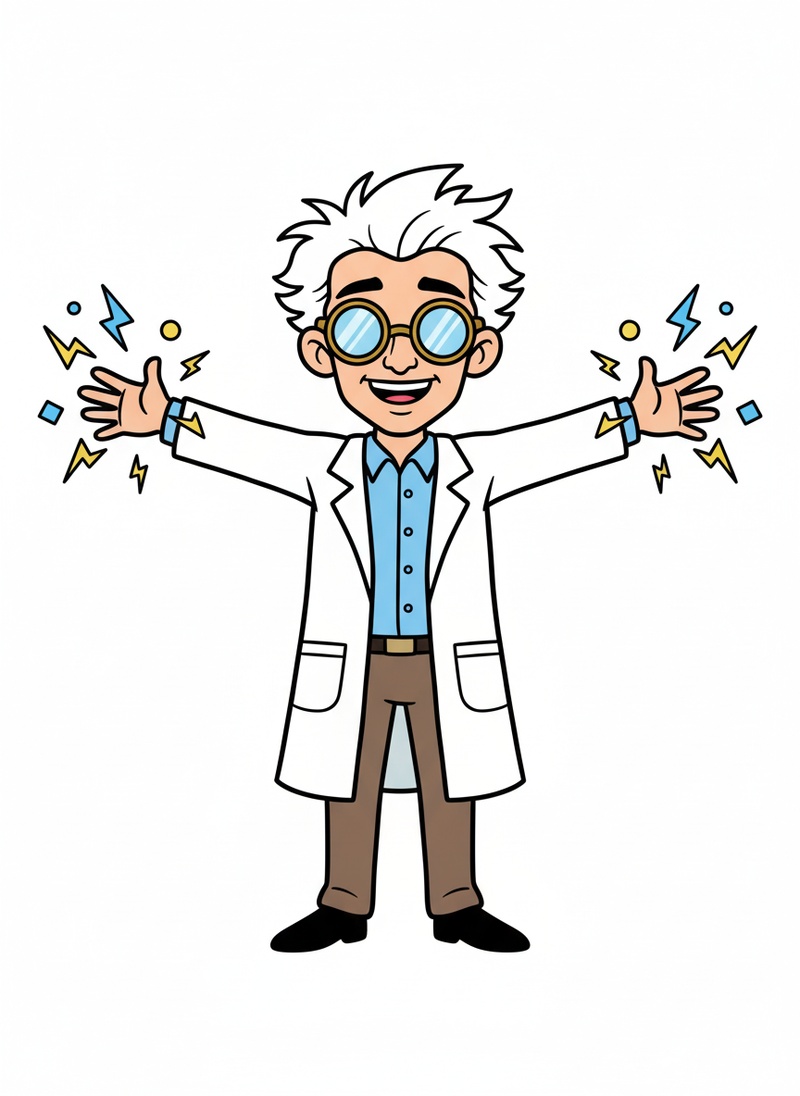 Professor Tesla the Scientist in Classic Coloring Book - Full Colored Illustration