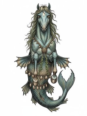 Bubbles the Hippocampus in Victorian Illustration - Full Colored Illustration