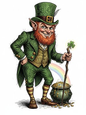 Lucky the Leprechaun in Victorian Illustration - Full Colored Illustration
