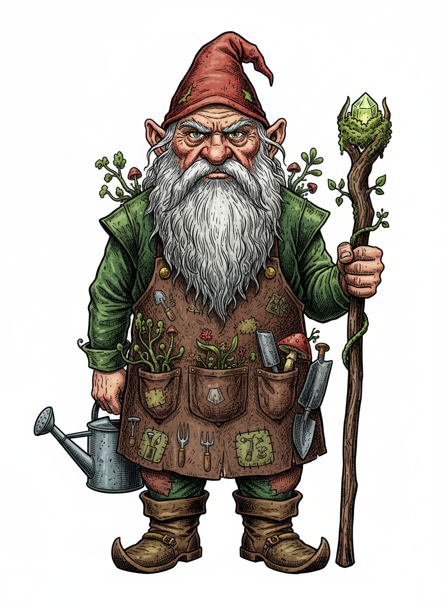 Bramble the Garden Gnome - Full Colored Illustration