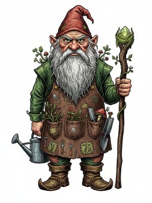 Bramble the Garden Gnome in Victorian Illustration - Full Colored Illustration