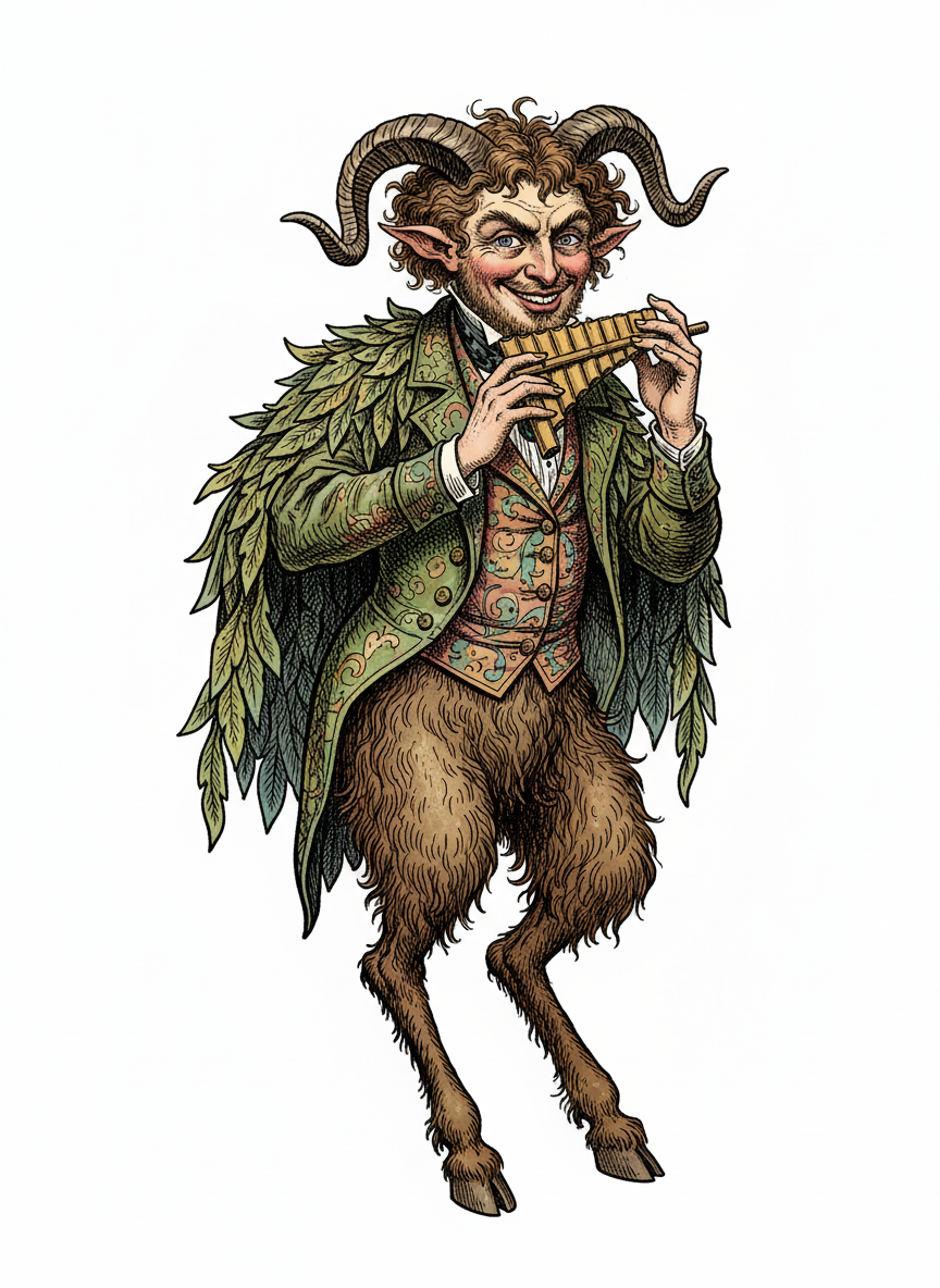 Pan the Playful Satyr - Full Colored Illustration