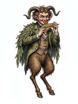Pan the Playful Satyr in Victorian Illustration - Full Colored Illustration