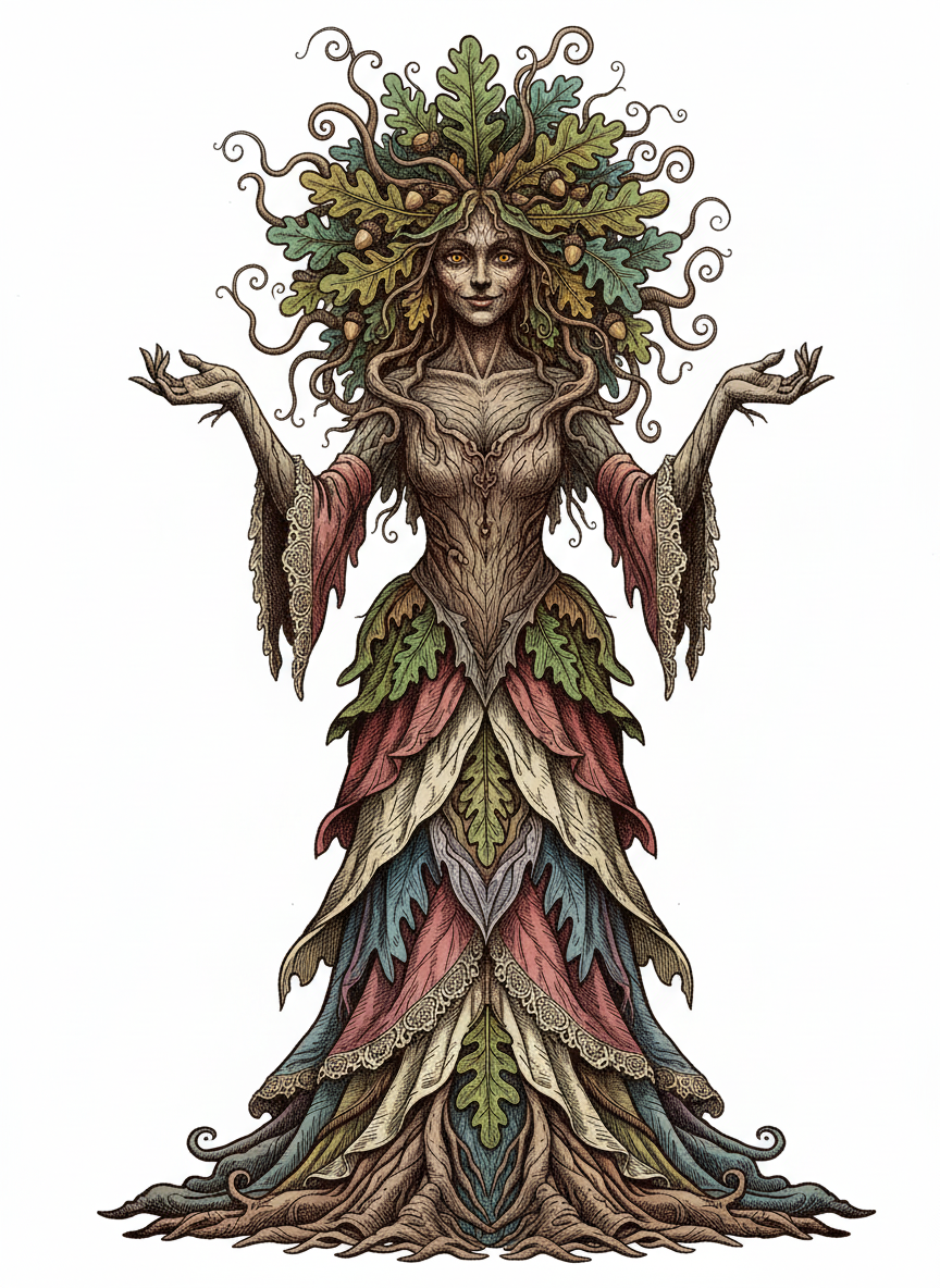 Oak the Tree Dryad - Full Colored Illustration
