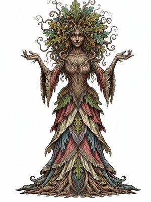 Oak the Tree Dryad in Victorian Illustration - Full Colored Illustration