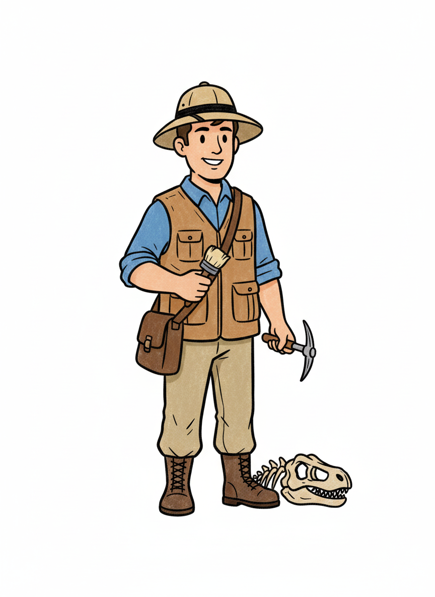 Dr. Bones the Paleontologist - Full Colored Illustration