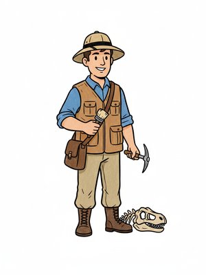 Dr. Bones the Paleontologist in Classic Coloring Book - Full Colored Illustration